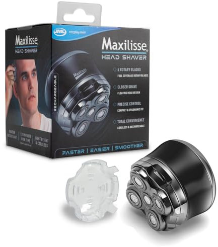 JML Maxilisse Head Shaver for Men - Professional Electric Shaver with 5 Floating Heads, Cordless, Rechargeable & Lightweight Design with Ergonomic Comfort Grip for Ultra-Close Smooth Head Shaving