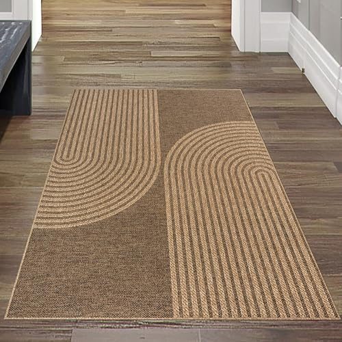 Teppich-Traum Teppich Balkonteppich Läuferteppich Flurläufer mit zeitlosem Bogenmuster in beige & braun 60 x 180 cm