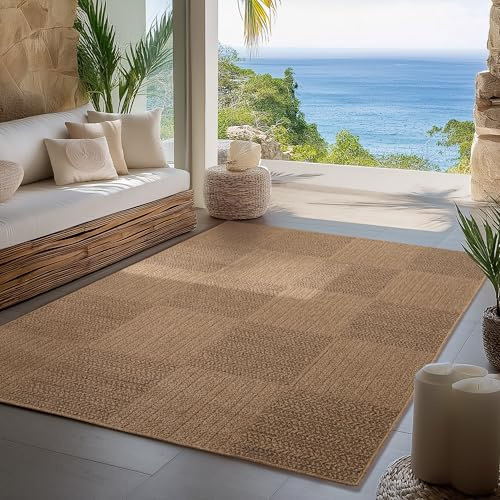 Carpettex Alfombra Exterior y Interior 80 x 150 cm Beige Resistente a la Impermeable, Intemperie - Alfombra Cocina Robusta, con Efecto de Yute Natura - para Terraza, Balcón, Jardín y el salón