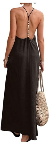 Verdusa Women's Backless Cami Dresses Linen Maxi Dress Beaded Sundress