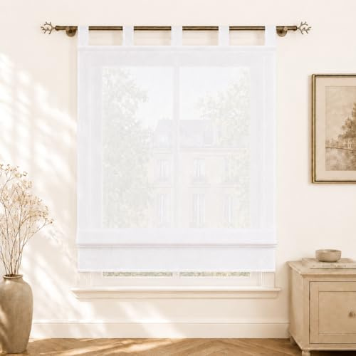 Yujiao Mao Store Bateau Tamisant à Passants, Voilage Fenêtre Réglable Effet Flammé Aspect Soie Sauvage, Décoration Moderne Salon & Chambre, 1 Pièce Blanc LxH 100x140cm