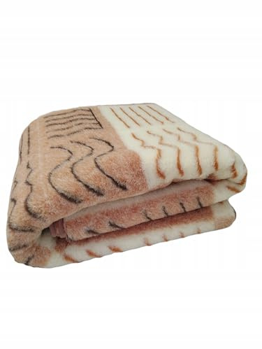 Wool & Home Merino Wolldecke 140x200 cm – Kuscheldecke aus 100% Merinowolle, Linienmuster Beige-Braun – Gewicht 500 g/m² – Atmungsaktiv und Langlebig
