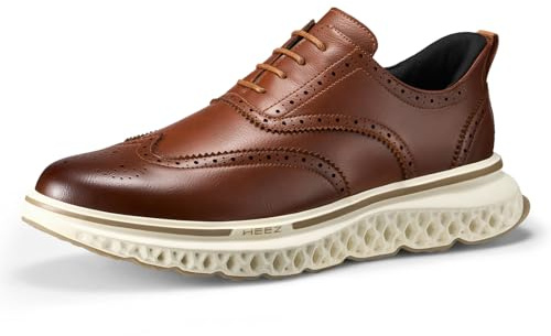 HEEZ Men's Dress Sneakers, Casual Dress Shoes for Men Comfortable, Wingtip Oxford for Business Office Brown, Size 11