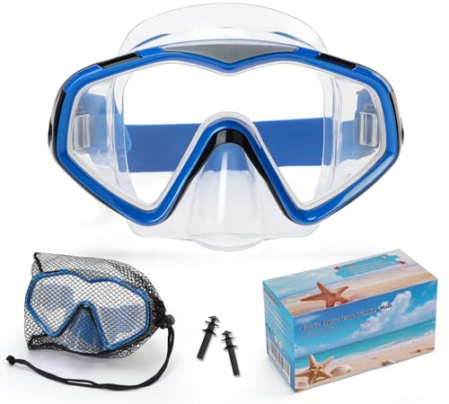 Taucherbrille Erwachsene,Verstellbares Schwimmbrille mit Nasenschutz,Tauchmaske 180°Weitwinkel Antifog Schnorchelmaske mit HD Gehärtetes Glas für Schnorcheln Schwimmen