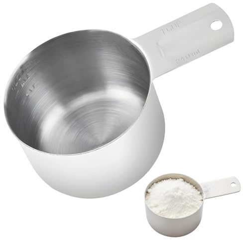Measuring Cup, Baking Measuring Cups, 1 Cup (240ml/8oz) Stainless Steel Food Scoop for Pet, Rice, Precise Kitchen Gadgets for Cooking Baking for Cooking and Cocktail, Espresso 12.7 Cm X 5.5cm