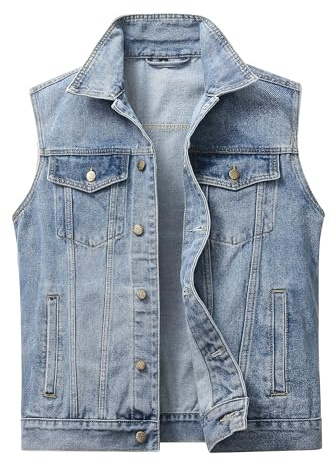 CoXuantion Homme Gilet en Denim Veste Décontractée Vintage Denim Gilets de Coton Revers Classique Rétro Jean Gilet Sans Manches Manteau de Moto