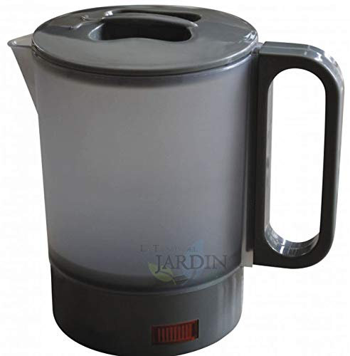 Bouilloire électrique noire de voyage 500 ml. Résistance cachée contre la surchauffe. Comprend 2 petites tasses.