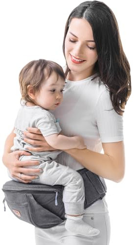 SUNVENO Baby Siège de Hanche Ergonomique, Porte-bébé Respirant avec Assise Physiologique, Porteur Souple en Tissus Certifiés Légers pour Nouveau-nés, Enfants, 6-38 lb, Gris