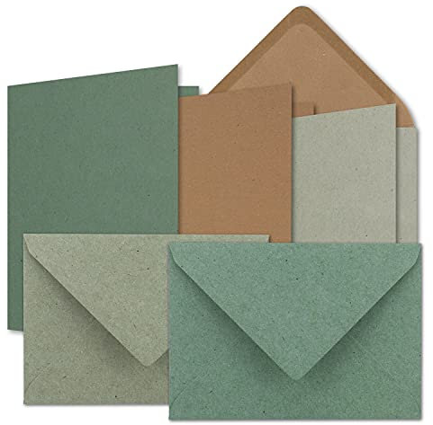 30x Karten-Set DIN B6 - Kraftpapier Braun - Kraftpapier Grau - Kraftpapier Eukalyptus - Faltkarten mit Umschläge - 3 Farben - 12 x 17 cm & Umschläge - 12,5 x 17,5 cm
