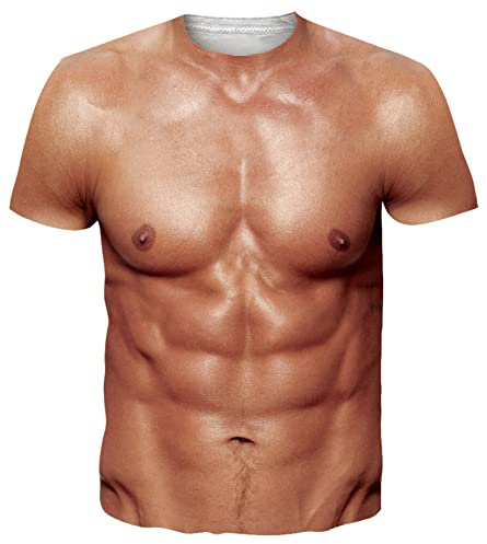 RAISEVERN Men's Muscle Graphic Tees Short Sleeve Shirt with 3D Print Tattoo Crew Neck Fashion T Funny Tshirts for Women XL