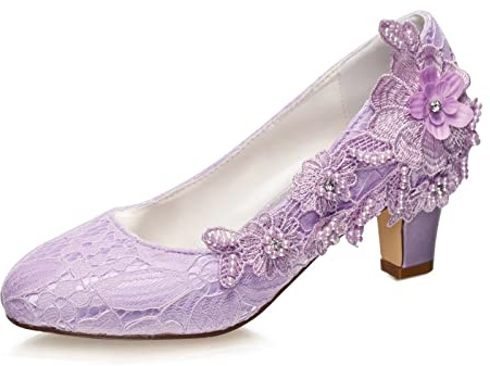 Emily Bridal Chaussures de mariée Femmes Soie comme du Satin Talon bottier Escarpins avec Couture Dentelle Une Fleur Cristal Pearl