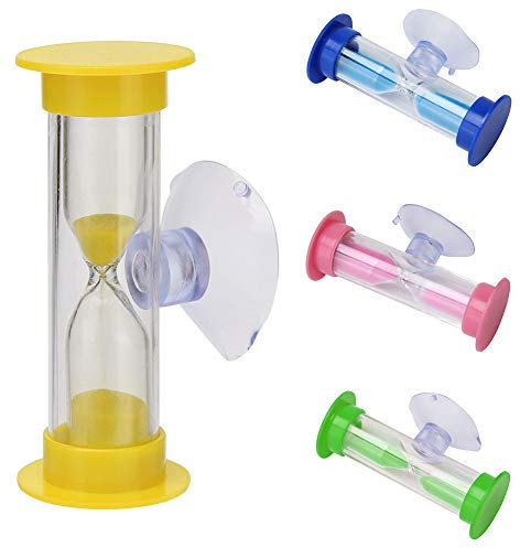 Mini clessidra da denti per bambini, 2 minuti, mini orologio con sabbia in vetro, timer a ventosa, timer girevole per cucina, mini clessidra per bambini per lavarsi i denti dei bambini (giallo)