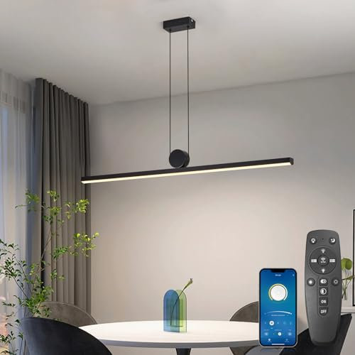 SUCIKORIO LED Pendelleuchte Esstisch Dimmbar 100cm, Modern Led Hängelampe Esstisch Dimmbar 2700K-6500K 5%-100% Hoehenverstellbar 48W Esstischlampe Hängend Hängeleuchte Mit Fernbedienung und APP