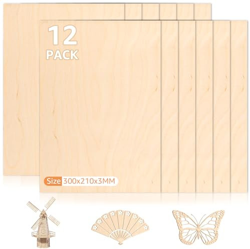 DAJAVE 12 Stück Holzplatte 300X210 mm Sperrholzplatte 3mm Sperrholz A4, Birkensperrholz zum Laserschneiden, Holzplatte 3mm, Holzplatten zum Basteln, Bastelholz für Modellbau Kunst und Handwerk