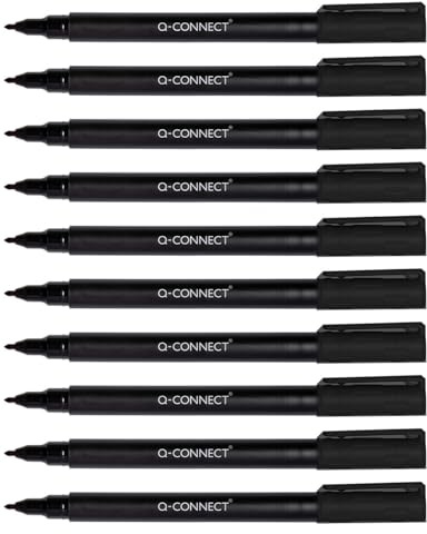 Q-Connect Pennarello per CD DVD BD spessore: 0,6 mm/nero/10 pezzi, confezione da 10 pezzi, impermeabile, per scrivere su vetro, plastica, metallo, porcellana, pellicola/a base di alcool/atossico