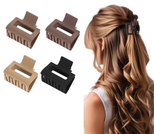 AOZUO 4 Stück Haarspangen für Damen, 4cm Doppelreihen Matte Haarklammer, Klein Rutschfest Haarschmuck, Haarstyling Zubehör für Damen und Mädchen für Dünnes Haar Dickes Haar (4 Farbe)