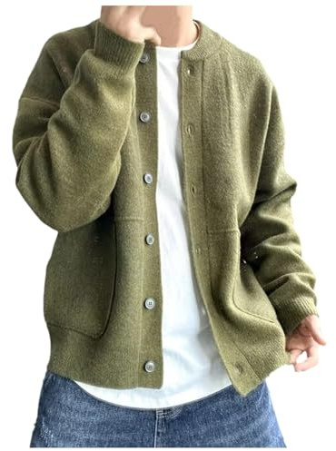 Foweknow Men's Cardigan Crew Neck Knitted Jacket Solid Casual Traditional Jacket Regular Fit Versatile Outdoor Jacket Comfortable Simplicity Work Jacket Business Casual Jacket Function Jacket, AG, XL