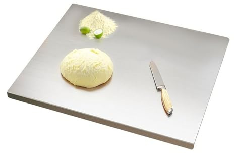 Planche a Decouper Inox 304 - Planche à Pétrir Inox pour Pétrir Pizza, Pain, Gâteau, Double face - Avec lèvre(Size:40 * 70cm)