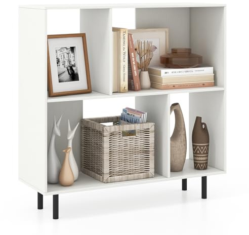 COSTWAY 4/6 Cube Storage Bookcase, Wooden Freestanding Bookshelf Side Cabinet with Metal Legs, Home Display Rack Organizer Unit for Living Room Hallway (White, 90 x 30 x 90cm)