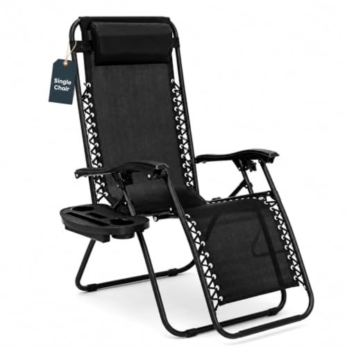 CMY Zero Gravity Garden Lounger Chair with Cup Holders | Folding Reclining Sun Loungers with Adjustable Headrests, Powder-Coated Steel Frame, Breathable Material, Textolene Fabric