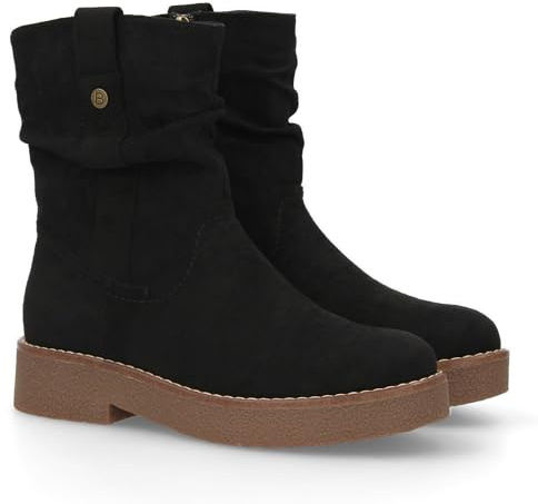 shoes&blues.es 94593 Botines Planos para Mujer, Comodos y Elegantes, Diseno Moderno con Cana Arrugada Detalles de Costura. Suela Antideslizante, Ideales para Otono Invierno. Negro Talla 39