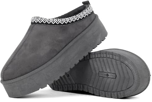 Nexsus Plus Girls Boys Platform Faux Suede Fut Loined Slippers High Sole Comfy Unisex Slippers Winter Autumn (Grey, 5 UK Adult, UK Footwear Size System, Big Kid, Numeric, Medium, 3)