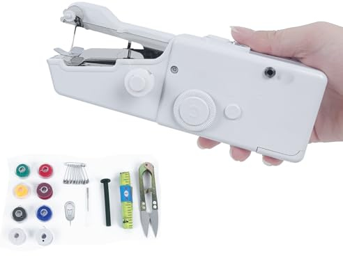 Handhållen symaskin, minisymaskin, lätt och enkel att använda sladdlös handhållen, enkel sömnad av kläder och tyger,(White)