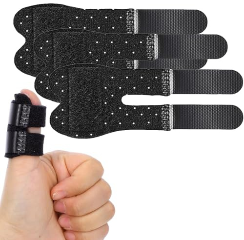 BLPRKOT 4 Piezas Férulas Ajustables para Dedos - Protección contra Artritis, guantes artrosis, Tendinitis y Dolor del Túnel Carpiano - Férula dedo gatillo-Protector para dedos color Negro(respirable)