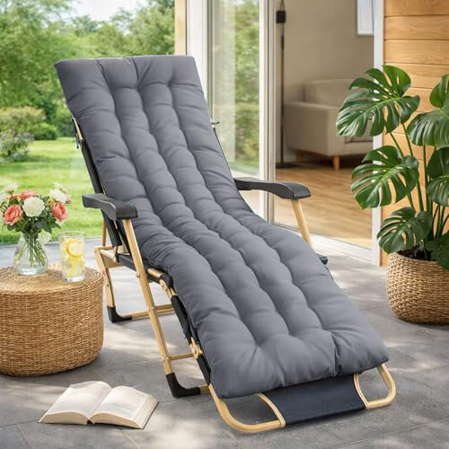 Bocguy Coussins pour Bains De Soleil，170x50x10 CM Chaise Longue Jardin，Matelas Transat Bain De Soleil Chaise Longue Exterieur pour Jardin Terrasse Balcon