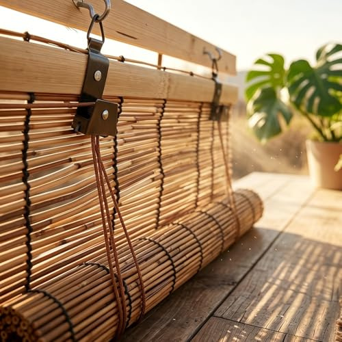 Tende in Bambù per Patio Esterno, Tende Avvolgibili per Finestre, 60 80 90 100 115 120 140 150 cm Tendine a Rullo in Bambù per Giardino, Schermo Solare Impermeabile per Privacy(W130 cm x H180 cm)