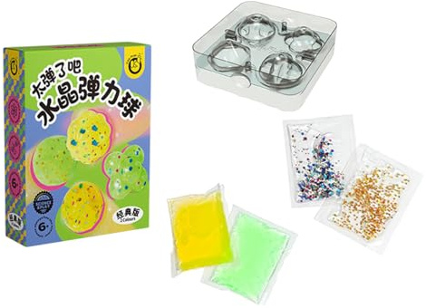 Flummi - Set fai da te con palline per castello rimbalzante per bambini a partire dagli 8 anni, scatola per esperimenti scientifici, fino a 4 castelli rimbalzanti, kit per esperimenti minerari Fun