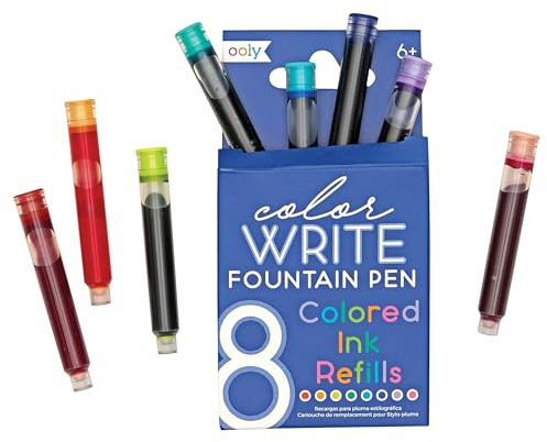 Ooly Color Write Colorful Fountain Pen Ink Refills, Set of 8, Multicolor Refills Compatible with Ooly Fountain Pens Only, School Supplies