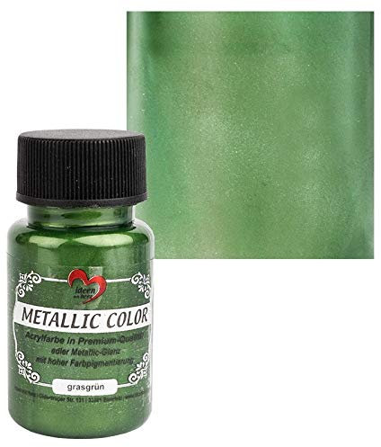 Ideen mit Herz Metallic Color | Hochwertige Acrylfarbe in Premium-Qualität mit Edlem Metallic-Glanz und Hoher Farbpigmentierung | 50 ml (Grasgrün)