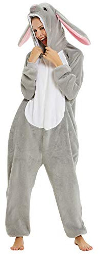 YAOMEI Erwachsene Unisex Overalls, Kostüm Tier Kostüm Anzug Strampler Nachthemd Pyjama Hoodie Nachtwäsche Cosplay Karton 3D Kigurumi Karneval Weihnachten Halloween (L, B-Hase)