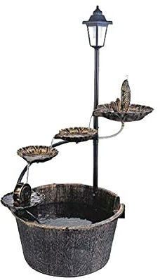 NIGMA® Garden Water Feature Fountain And Pump | Solar Lamp Post Light | Garden Ornament Fountain | 4 Lotus Leaves | Flowing Water Fountain