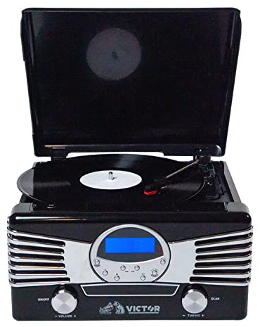 Victor Diner 7-in-1 Turntable Music Center with 3-Speed Record Player