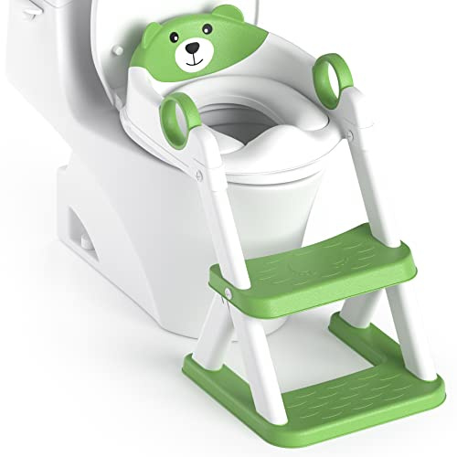 Rabb 1st Riduttore wc bambini, sedile rialzato maschi e femmine, pedana antiscivolo anti-spruzzo scala per water,Verde