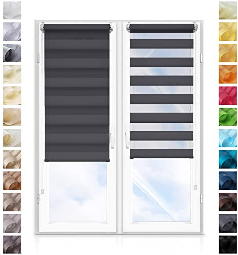 Concept Crystal Klemmfix Double Roller Blind WITHOUT drilling – Customised size – Roller Blind Day and Night - Roller Blinds for Windows and Doors (Width from 90 cm to 150 cm)