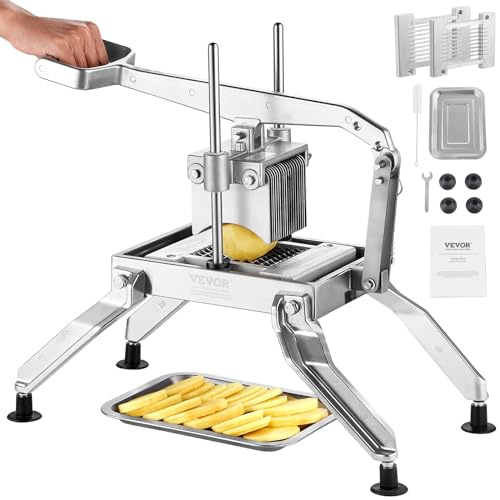 VEVOR Commercial Vegetable Slicer, 1/4 and 1/2 inch Tomato Slicer, Stainless Steel and Aluminum Alloy Vegetable Cutter Slicer, Manual Tomato Slicer with Non-slip Feet, for Tomatoes, Onions, Potatoes