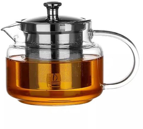 TAMUME Tetera de Cristal con Infusor de Acero Inoxidable para Servir Individualmente, 600ML
