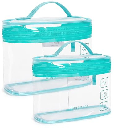 BAGSMART 2pcs Clear Toiletry Bag TSA Travel Essential for Makeup Liquids | PVC Waterproof, with Handle, TSA Approved, Cosmetics, Toiletries & Medicine Organisesr, Green