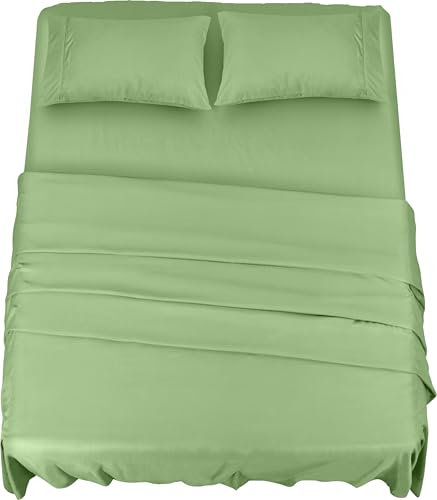 Utopia Bedding 4 Teilige Bettlaken Set 180x200 cm, Salbei Grün - Polyester Microfaser, Oeko-Tex Zertifiziert, 1 Spannbettlaken 180x200 cm, 1 Bettlaken 270x290 cm und 2 Kissenbezüge 50x75 cm