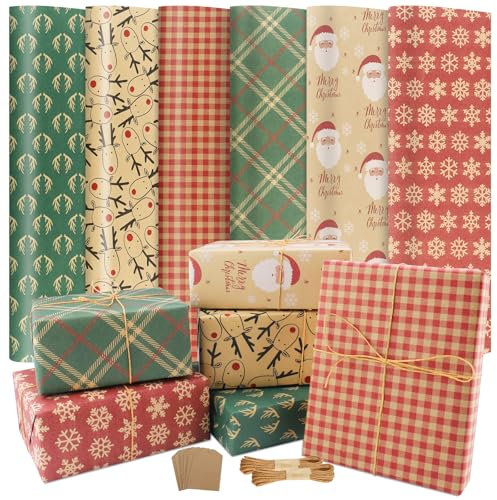 Diealles Shine 5 rullar presentpappersset, 43 cm x 3 m presentpapper rulle, presentpapper födelsedag, presentpapper barn (jul)