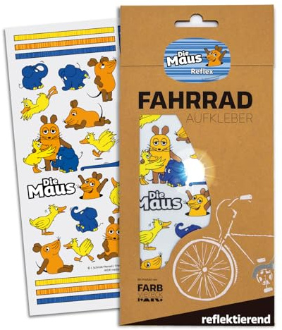 Farbviereck Fahrrad Aufkleber Die Maus WDR - Lizenzprodukt Fahrradaufkleber Elefant - Ente - Mäuse für Roller - Kinderwagen - Helm Mausaufkleber als Fahrradaufkleber R0014