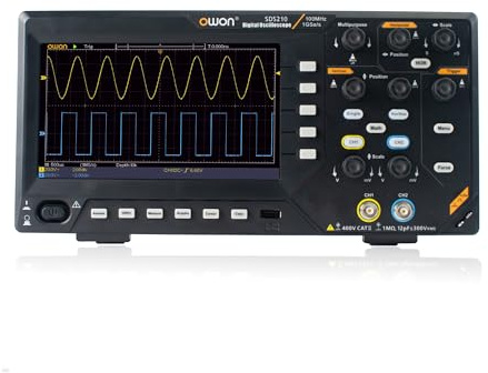 OWON Oszilloskop Desktop 100MHz Bandbreite Zweikanal Oszillograf 1GSa/s Abtastrate mit 7” TFT LCD-Anzeige (2CH/100MHz/SDS210)