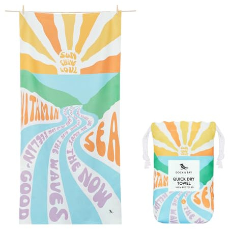 Dock & Bay Strandhandtuch - Schnell trocknende Mikrofaser, ohne Sand - Kompakt, Leicht - 100% recycelt - Inklusive Beutel - Vitamin Sea, Large (160x90cm, 63x35)