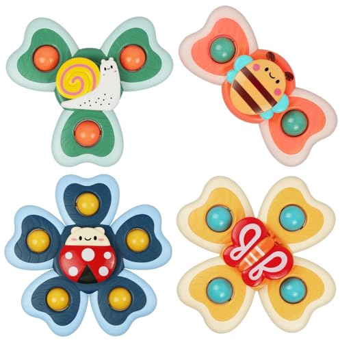 Vicloon Sugkopp spinner-leksaker, 4 st baby badspinners, sensoriska leksaker för spädbarn 18 månader uppåt (insekter)