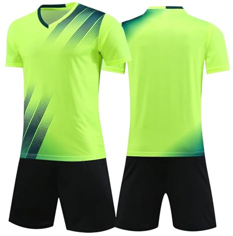 Keyck Maillot de Foot Enfant, Ensemble Vêtements Garçon Basket Jersey Set Gym Shorts et T-Shirt, Respirant Entrainement Football Tenue de Sport Survêtement pour Enfants 7-8 Ans, Vert
