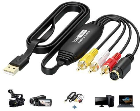 HOSPAOP VHS to Digital Converter USB 2.0 – Video Capture Karte 1080P für VHS digitalisieren, AV & RCA Adapter, VCR DVD zu PC, kompatibel Windows Mac OS