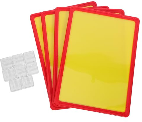 Cabilock Porte-étiquette Magnétique pour Étagère A4 4 Pièces Cadre Rouge Double Aimant Plastique Effaçable à Sec Multi-usage pour Organisation Entrepôt et Signalisation Matériaux